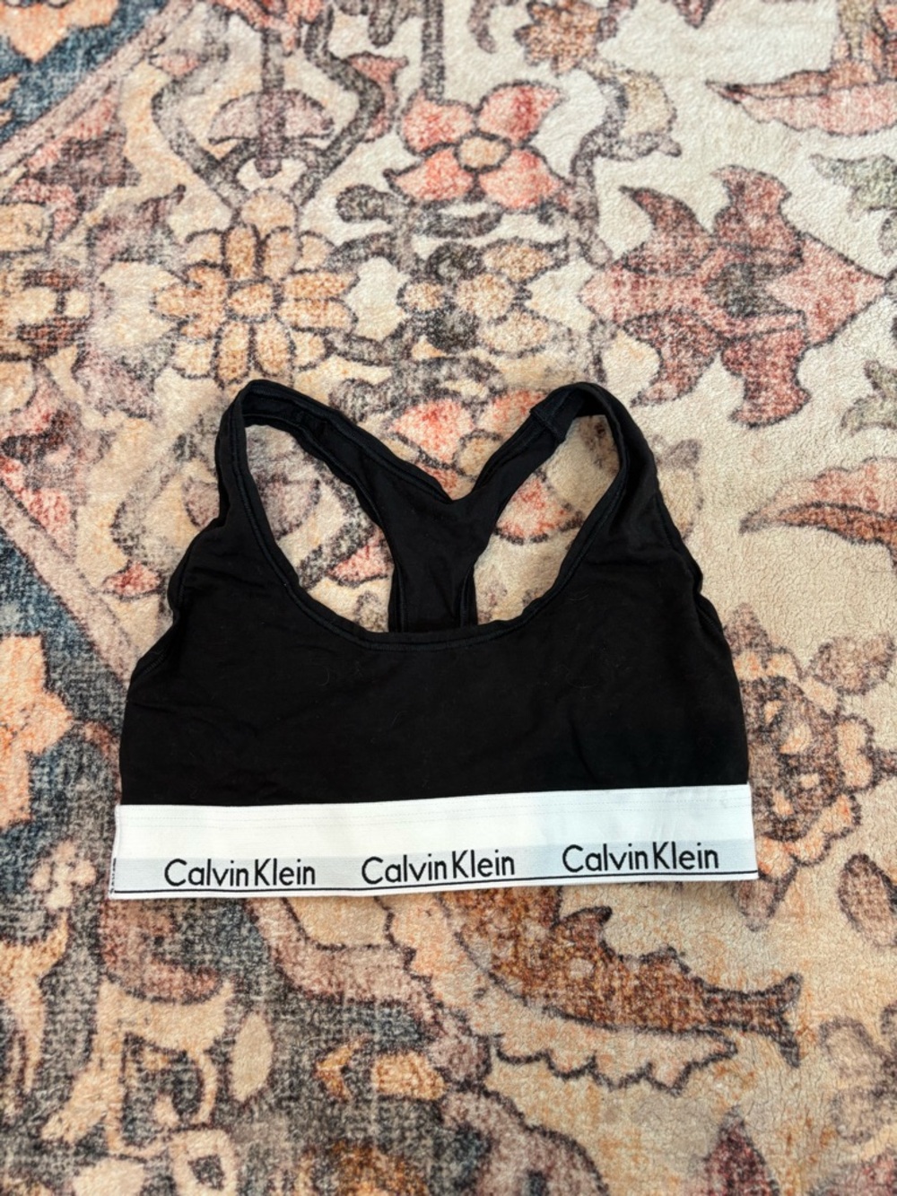 Calvin Klein Black Racerback Bralette with White Logo Band
